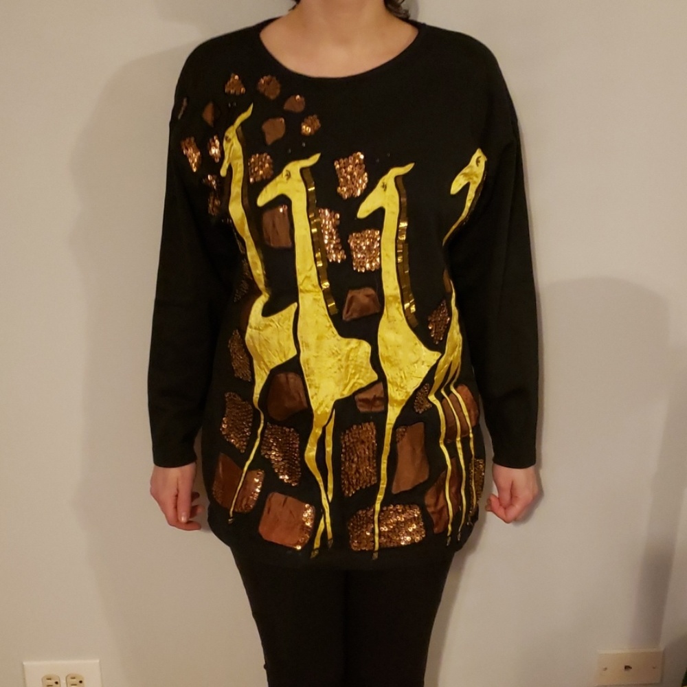 Long sleeve giraffe and sequin shirt